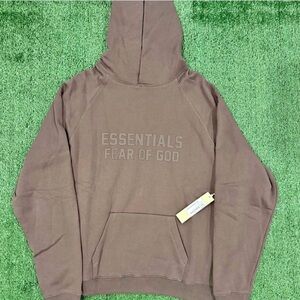 Essentials Fear of God Brown Pullover Hoodie with Embossed Logo